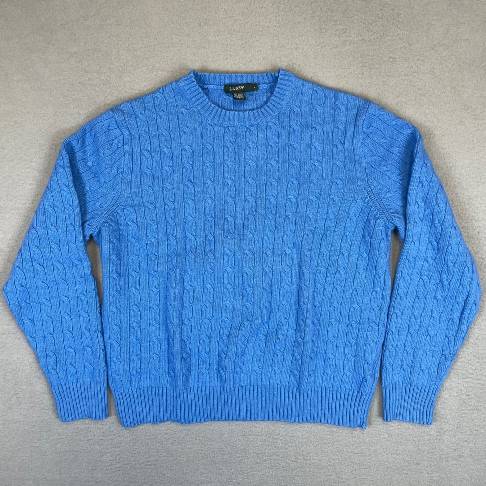 J.Crew Cable Knit Sweater Mens Large Blue Wool Cashmere Angora Blend 70723